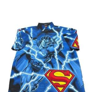 SUPERMAN Hero Warner Brothers Y2K ALL OVER GRAPHIC Shirt Mens Medium